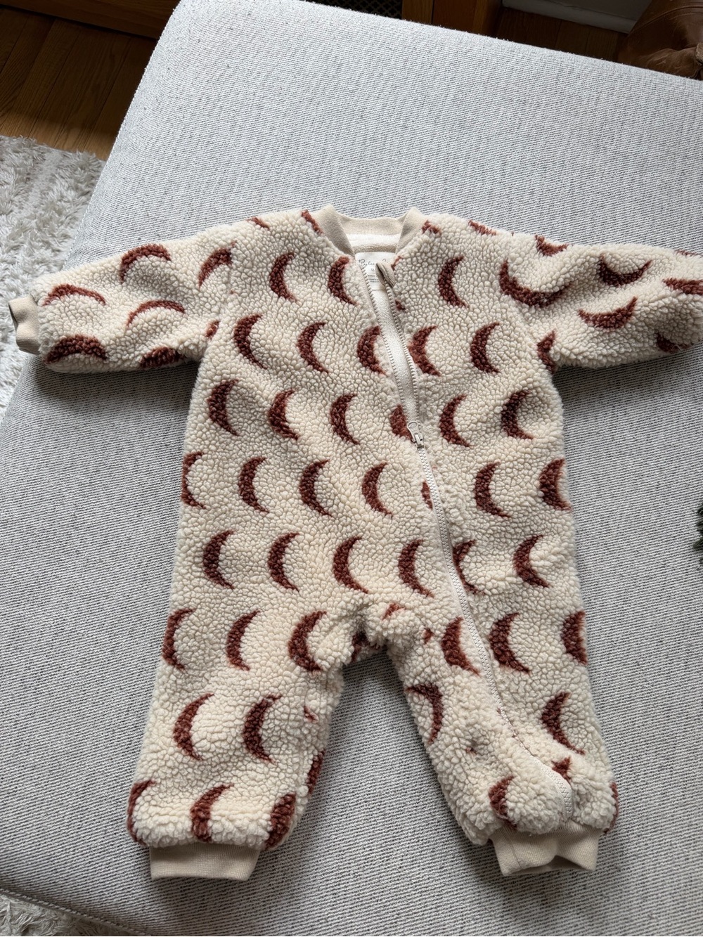 Rylee + Cru Cream Sherpa One-Piece with Brown Crescent Print